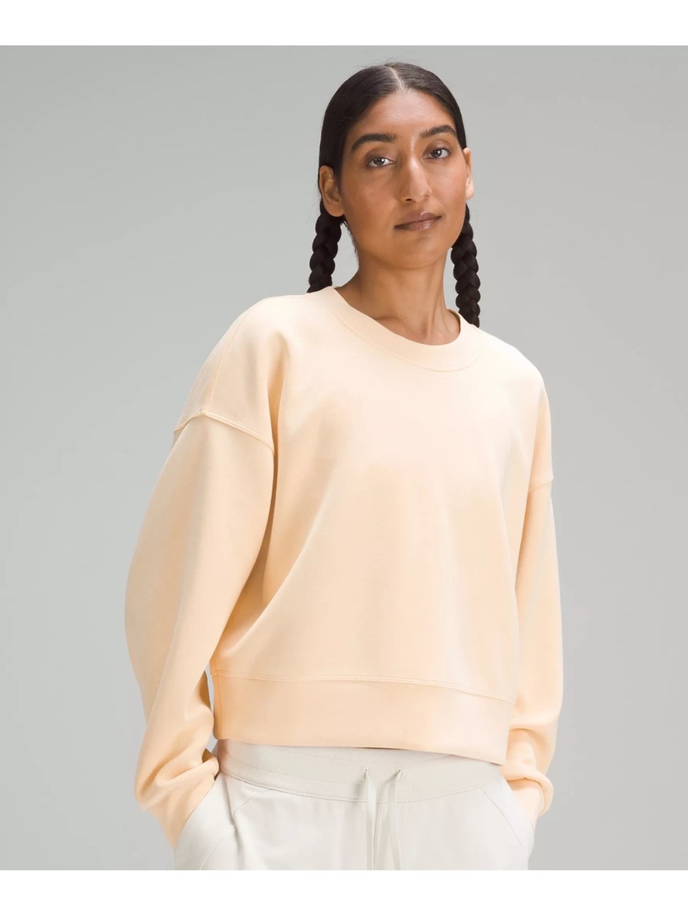 Lululemon Softstreme Perfectly Oversized Cropped Crew Sweatshirt Peach Fuzz Sz 8